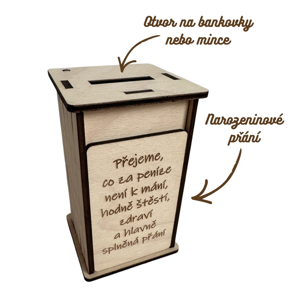 Dřevěná pokladnička kadibudka s jubileem - originální vtipný dárek